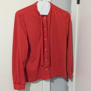 Red Polka Dot Blouse With Tied Collar